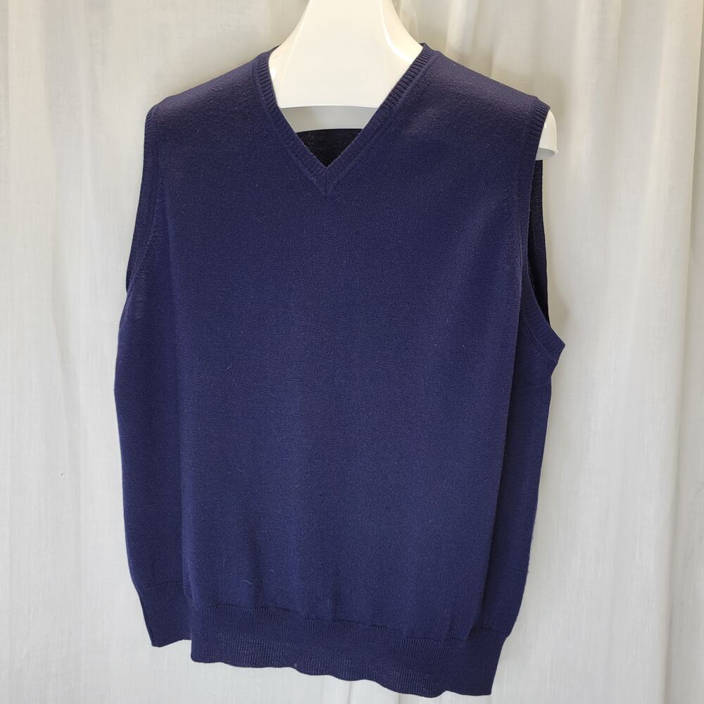 Grant Thomas Navy Woolmark V-Neck Sweater Vest, L